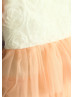 Ivory Rosette Champagne Tulle Cupcake Flower Girl Dress